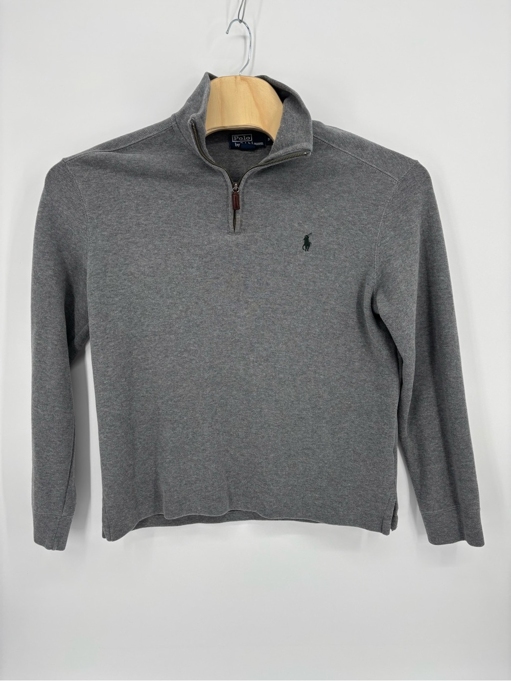 Polo Ralph Lauren Men M Quarter Zip Pullover Sweater Gray 100% Cotton Med Pique